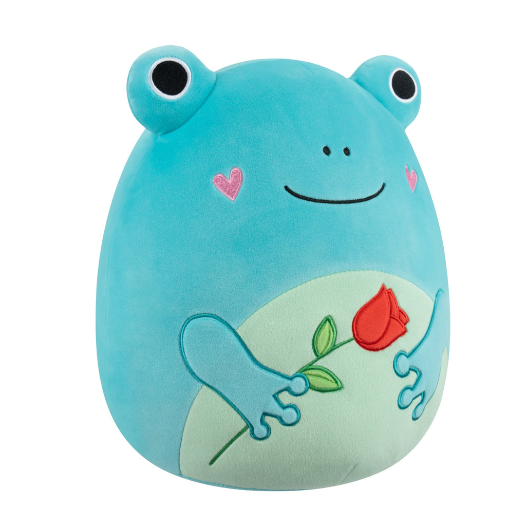 12-Inch Ludwig the Teal Frog Holding Rose