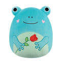12-Inch Ludwig the Teal Frog Holding Rose