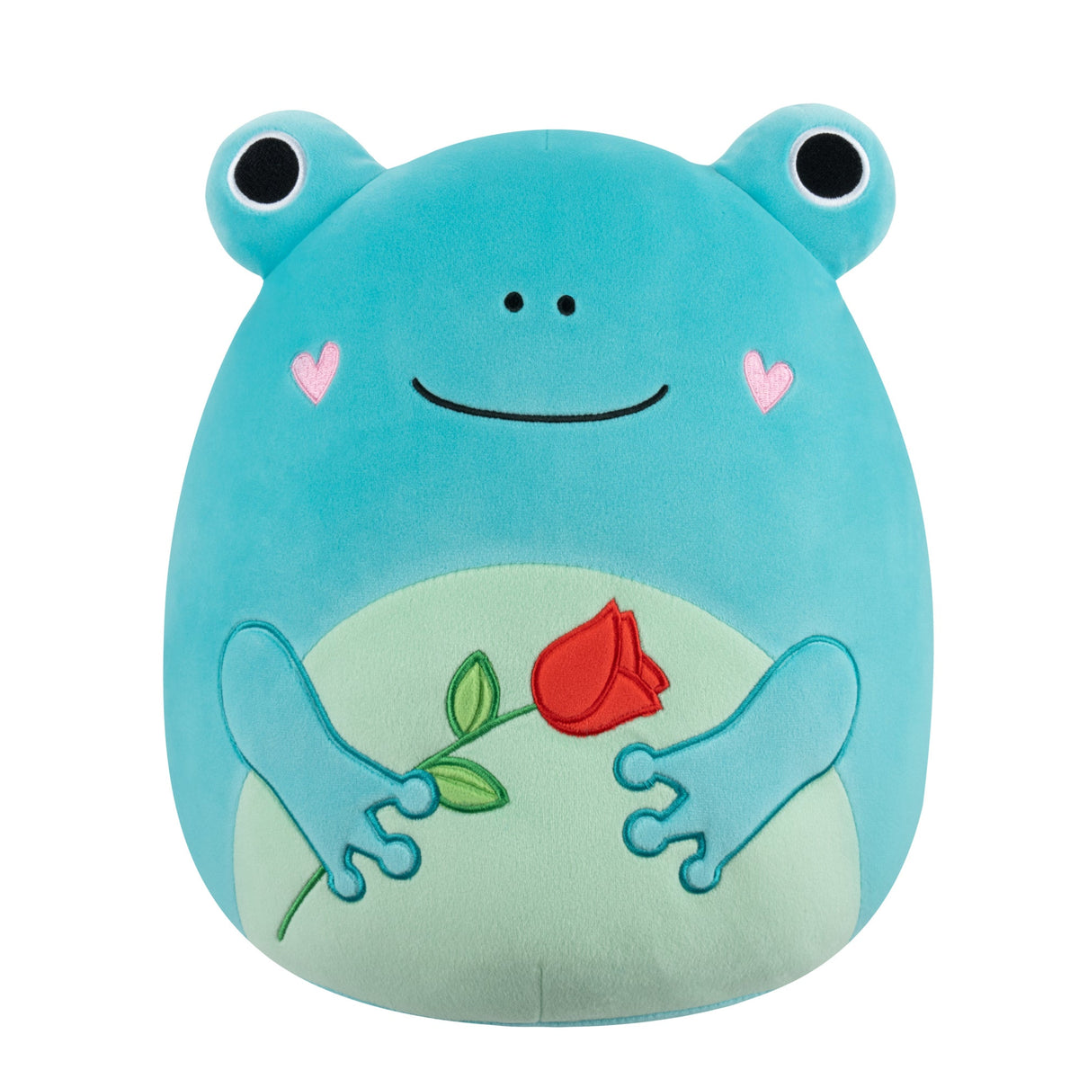 12-Inch Ludwig the Teal Frog Holding Rose